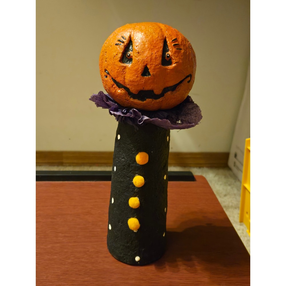 Handmade Papier-Mache Halloween Pumpkin Clown Figurine Folk Art Decor